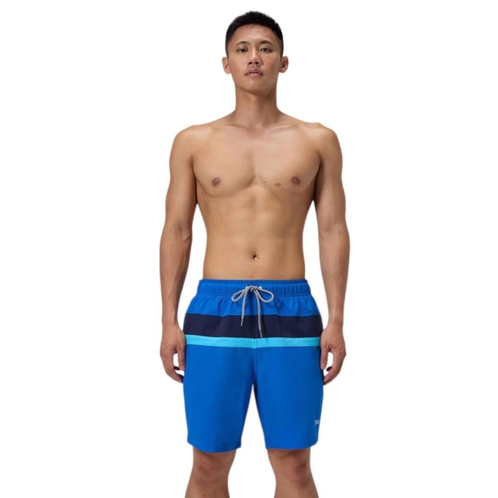 Speedo Men's 7.5" Blue Colorblock 4 Way Stretch Swim Shorts Size Large
